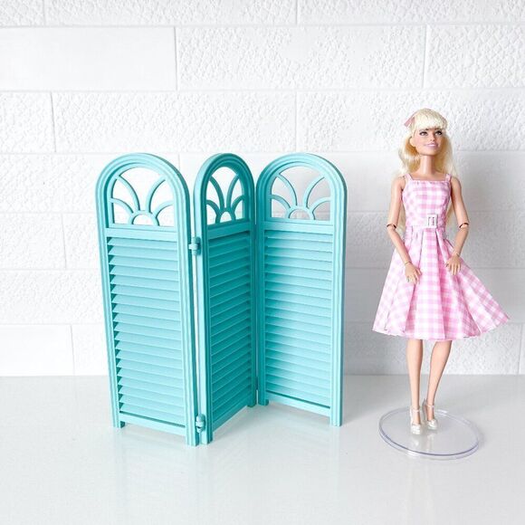 3-Panel Cyan Privacy Screen Doll 1:6 Scale Furniture 12” Barbie Integrity Blythe - Picture 1 of 3